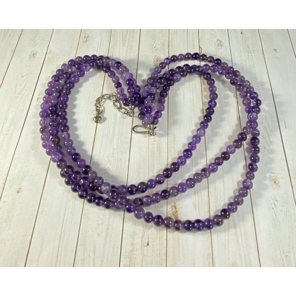 Jay King DTR Necklace 925 Amethyst Beaded Three Strand Signed - Picture 5 of 7